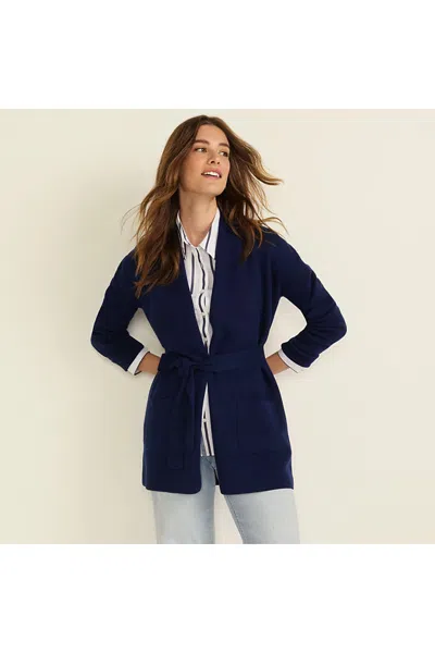 Lands' End Women's Fine Gauge Milano Belted Long Line Cardigan Sweater In Blue