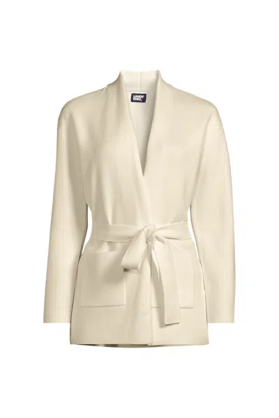 Lands' End Women's Fine Gauge Milano Belted Long Line Cardigan Sweater In White