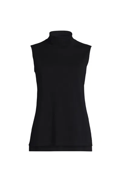 Lands' End Women's Fine Gauge Sleeveless Mock Sweater In Black