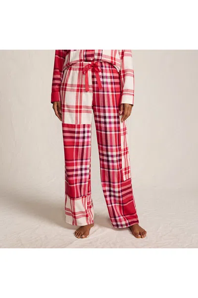 Lands' End Women's Flannel Patchwork Wide Leg Sleep Pants In Red