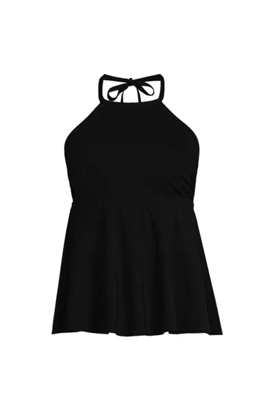 Lands' End Women's Flutter High Neck Halter Tankini Top In Black
