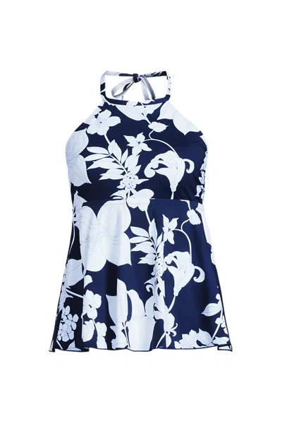 Lands' End Women's Flutter High Neck Halter Tankini Top In Neutral