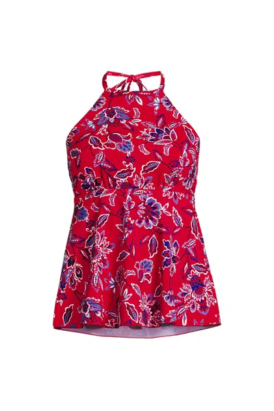 Lands' End Women's Flutter High Neck Halter Tankini Top In Red