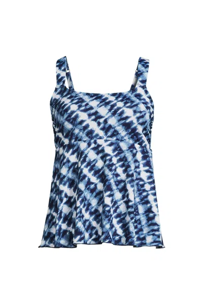 Lands' End Women's Flutter Scoop Neck Tankini Top In Blue