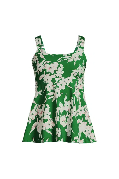 Lands' End Women's Flutter Scoop Neck Tankini Top In Green