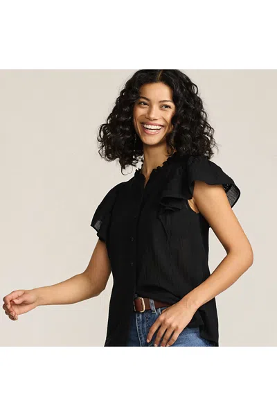 Lands' End Women's Flutter Sleeve Button Front Blouse In Multi