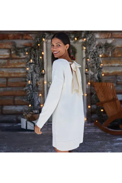 Lands' End Women's Fuzzy Bow Back Mini Sweater Dress In White
