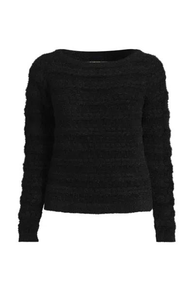 Lands' End Women's Fuzzy Eyelash Cable Boatneck Sweater In Black