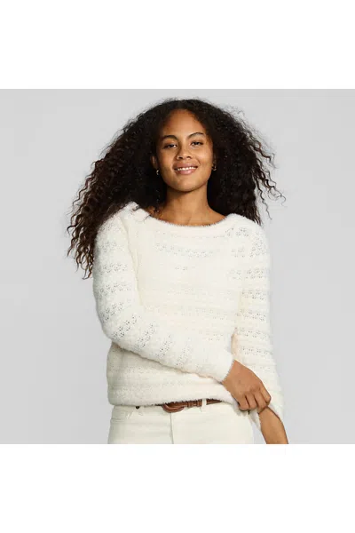 Lands' End Women's Fuzzy Eyelash Cable Boatneck Sweater In White