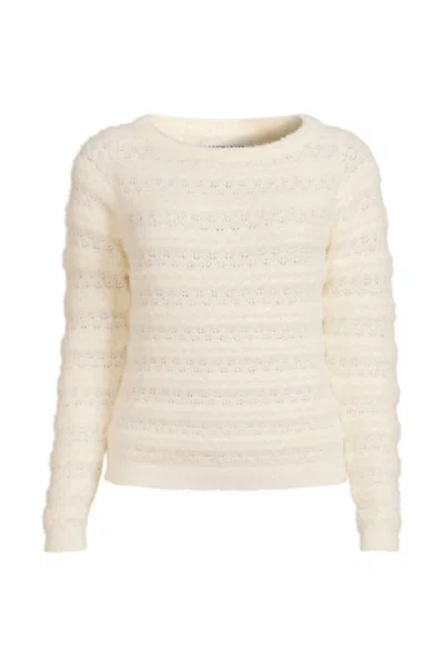 Lands' End Women's Fuzzy Eyelash Cable Boatneck Sweater In White