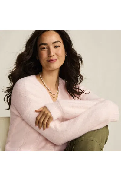 Lands' End Women's Fuzzy Eyelash Cable Cardigan Sweater In Pink