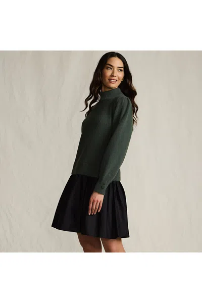 Lands' End Women's Fuzzy Lantern Sleeve Mock Neck Mini Twofer Dress In Green