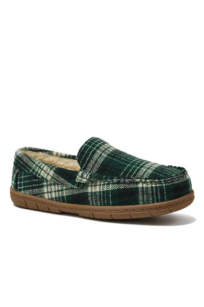 Lands' End Women's Fuzzy Lined Plaid Moccasin Slippers In Green