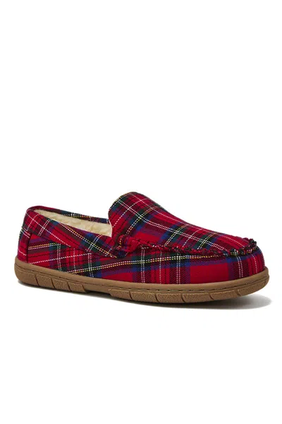 Lands' End Women's Fuzzy Lined Plaid Moccasin Slippers In Red