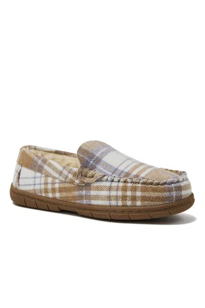 Lands' End Women's Fuzzy Lined Plaid Moccasin Slippers In Tan