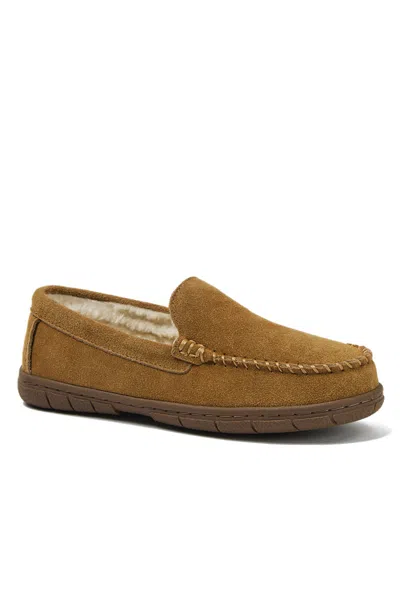 Lands' End Women's Fuzzy Lined Suede Moccasin Slippers In Brown