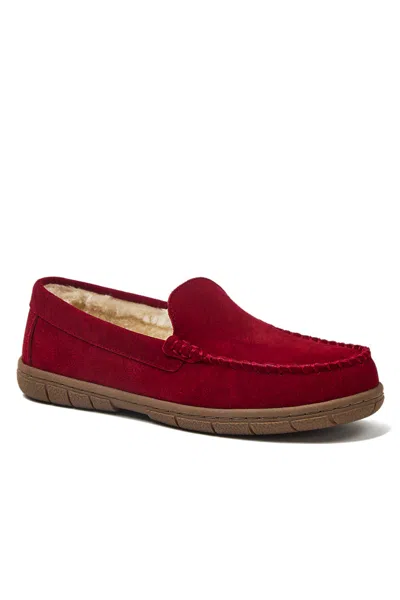Lands' End Fuzzy Lined Suede Moccasin Slippers In Red