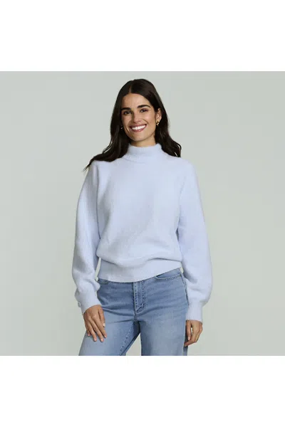 Lands' End Women's Fuzzy Turtleneck Lantern Sleeve Sweater In Blue