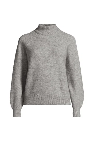 Lands' End Women's Fuzzy Turtleneck Lantern Sleeve Sweater In Gray