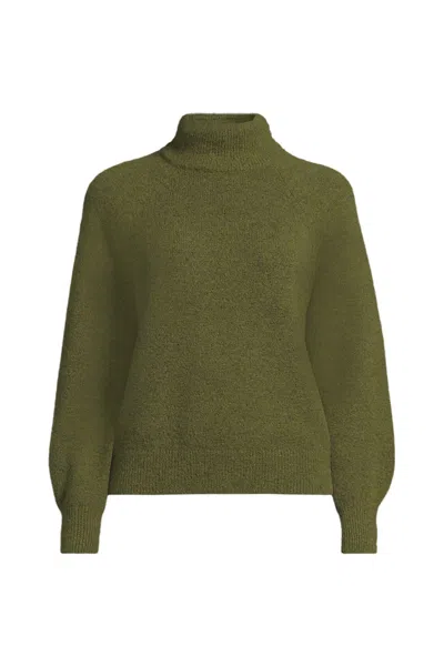 Lands' End Women's Fuzzy Turtleneck Lantern Sleeve Sweater In Green