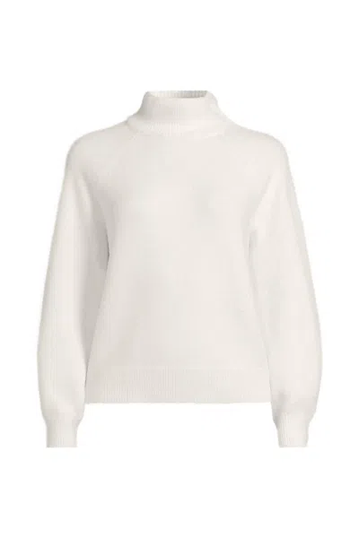 Lands' End Women's Fuzzy Turtleneck Lantern Sleeve Sweater In White