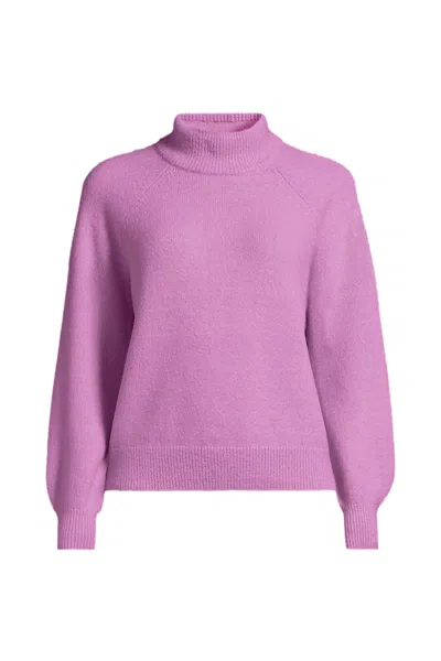 Lands' End Women's Fuzzy Turtleneck Lantern Sleeve Sweater In Pink