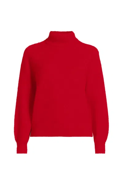 Lands' End Women's Fuzzy Turtleneck Lantern Sleeve Sweater In Red
