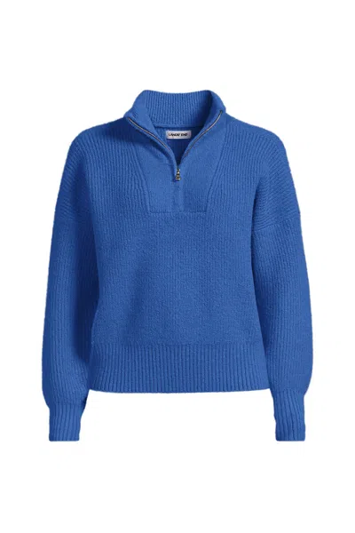 Lands' End Women's Fuzzy Wedged Quarter Zip Sweater In Blue