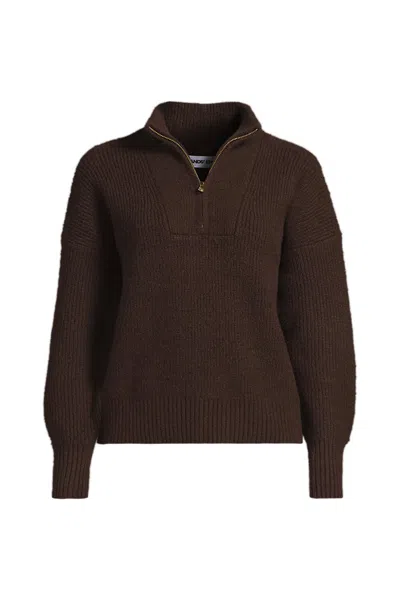 Lands' End Women's Fuzzy Wedged Quarter Zip Sweater In Brown