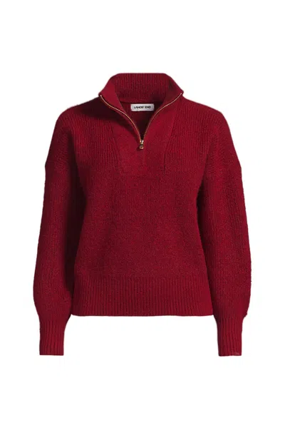 Lands' End Women's Fuzzy Wedged Quarter Zip Sweater In Red
