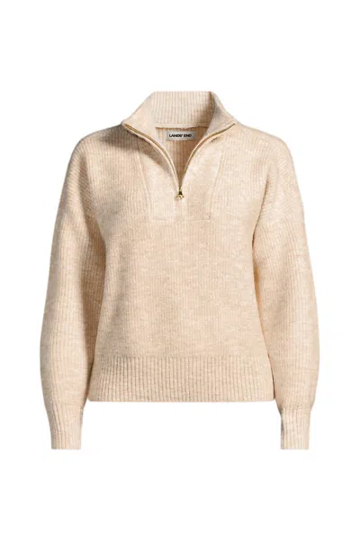 Lands' End Women's Fuzzy Wedged Quarter Zip Sweater In Neutral