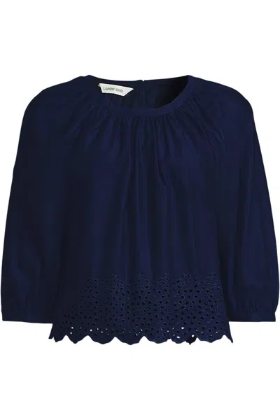 Lands' End Gathered Eyelet Top In Blue
