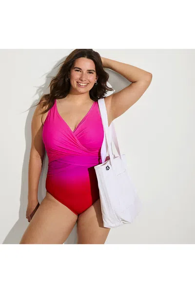 Lands' End Women's G-cup New Slendersuit Wrap One Piece Swimsuit In Pink