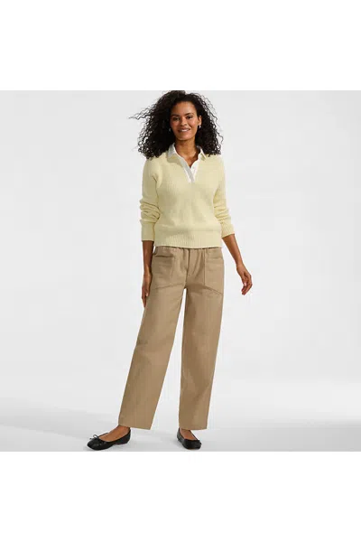 Lands' End Women's Herringbone Chino High Rise Relaxed Straight Drawstring Ankle Pants In Brown