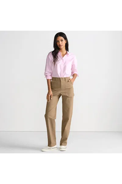Lands' End Women's Herringbone Chino High Rise Utility Pants In Brown