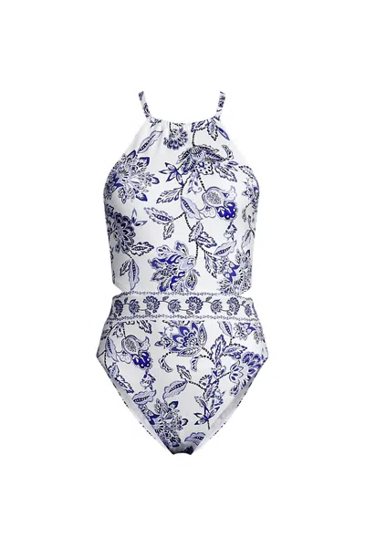 Lands' End High Neck Monokini High Leg One Piece Swimsuit In Gray