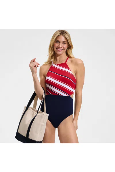 Lands' End Women's High Neck Monokini High Leg One Piece Swimsuit In Multi