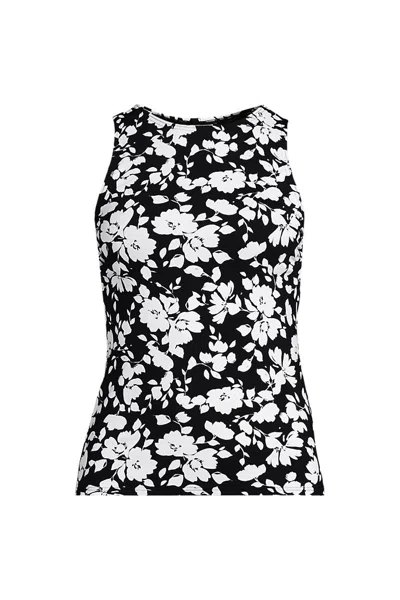 Lands' End Women's High Neck Upf 50 Sun Protection Modest Tankini Swimsuit Top In Black
