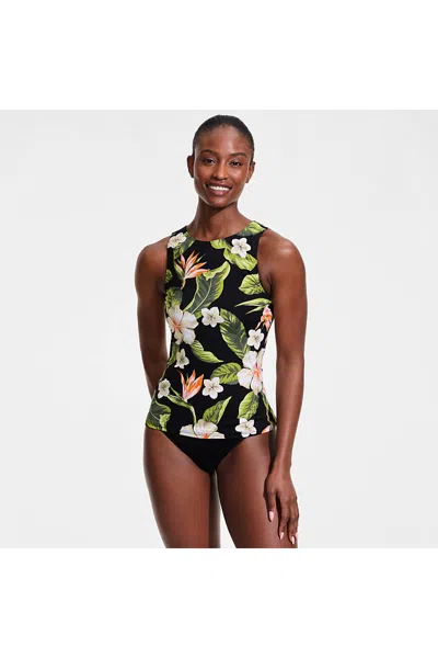 Lands' End Women's High Neck Upf 50 Sun Protection Modest Tankini Swimsuit Top In Black