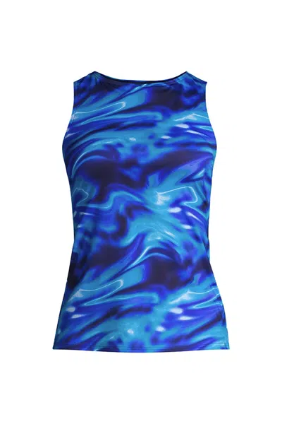 Lands' End Women's High Neck Upf 50 Sun Protection Modest Tankini Swimsuit Top In Blue