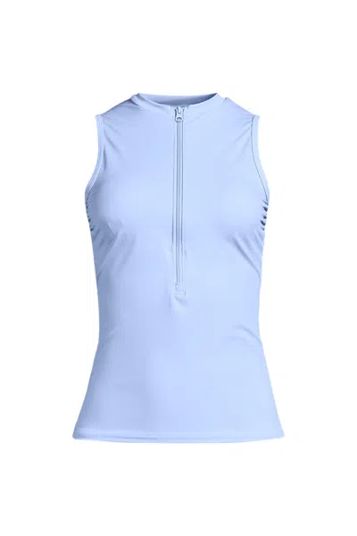 Lands' End Women's High Neck Zip Front Tankini Top In Blue