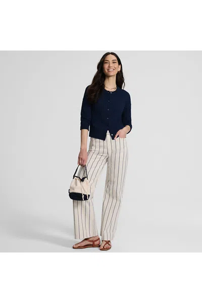 Lands' End Women's High Rise 5 Pocket Wide Leg Chino Oxford Stripe Pants In White