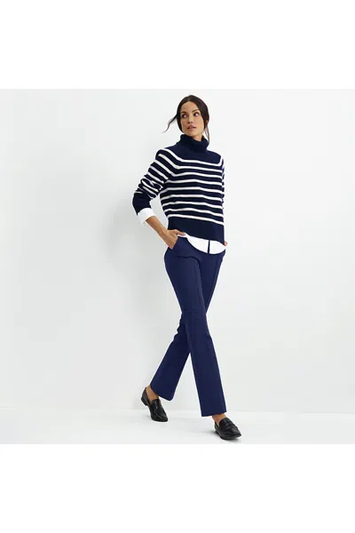 Lands' End Women's High Rise Bi Stretch Pintuck Boot Cut Pants In Blue