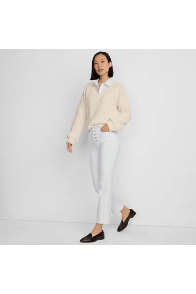 Lands' End Women's High Rise Denim Button Front Kick Flare Crop Jeans In White