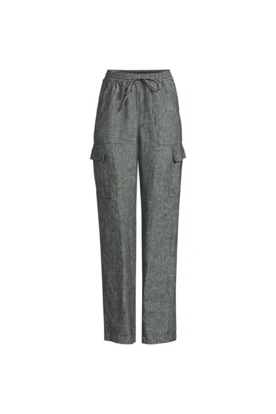 Lands' End Women's High Rise Drawstring Linen Cargo Pants In Animal Print