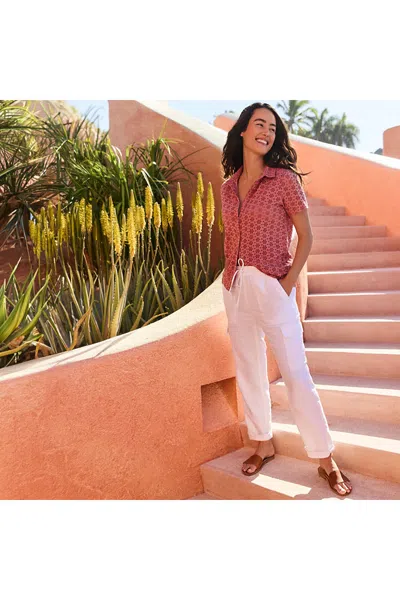 Lands' End Women's High Rise Drawstring Linen Cargo Pants In Multi