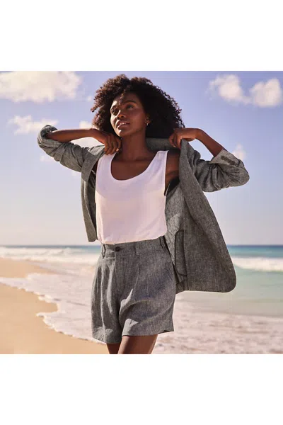 Lands' End Women's High Rise Pleated A-line 5" Linen Shorts In Multi