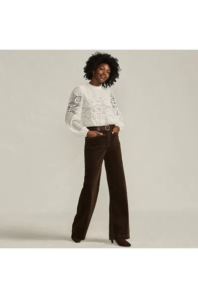 Lands' End Women's High Rise Wide Leg Corduroy Pants In Brown