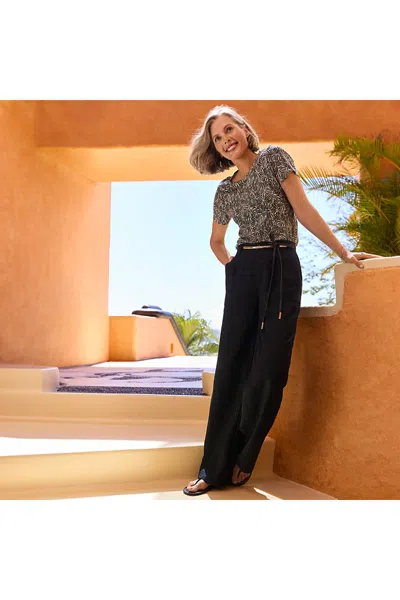 Lands' End Women's High Rise Wide Leg Linen Pleated Pants In Multi