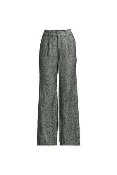 Lands' End Women's High Rise Wide Leg Linen Pleated Pants In Animal Print